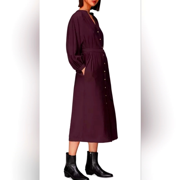 Whiistles Lizzie Mide Dress Auburgine Size 2 NEW NWT dress do not have belt - Picture 1 of 4